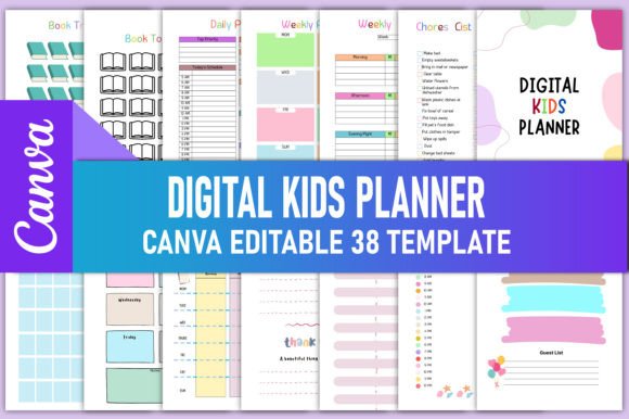 Download Editable Digital Kids Planner Canva KDP - Kids planner Collection